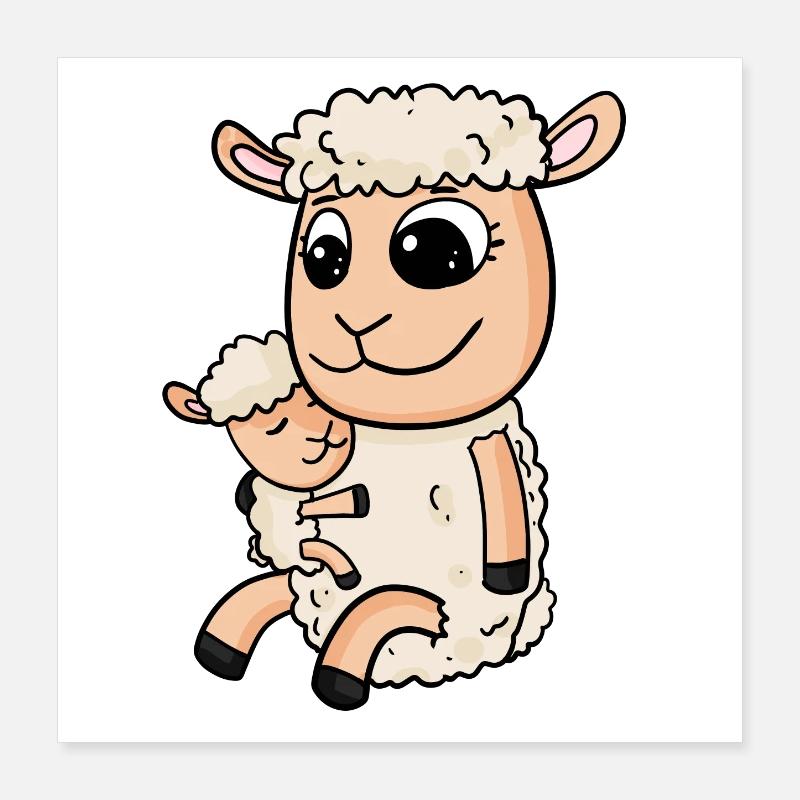 Moutons avec bébé moutons Poster 40 x 40 cm