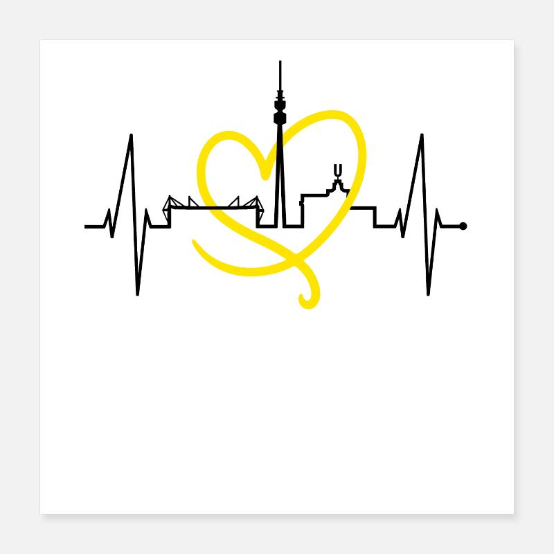 Dortmund Skyline Heartbeat Stadium Fan Dortmunder Poster 16" x 16" (40x40 cm)