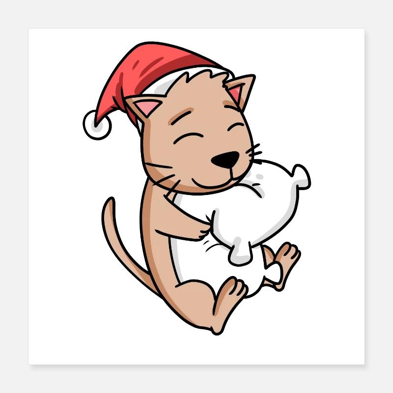 Mignon chat Noël sommeil fatigué Poster 40 x 40 cm