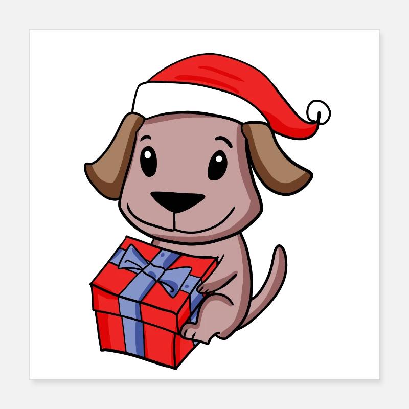 Bébé chien de Noël avec cadeau Poster 40 x 40 cm