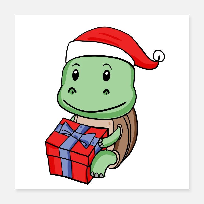 Bébé tortue de Noël avec cadeau Poster 40 x 40 cm