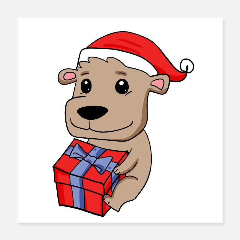 Bébé ours de Noël avec cadeau Poster 40 x 40 cm