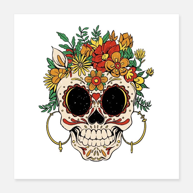 Blumenkranz Schädel Día de Muertos Poster 40x40 cm