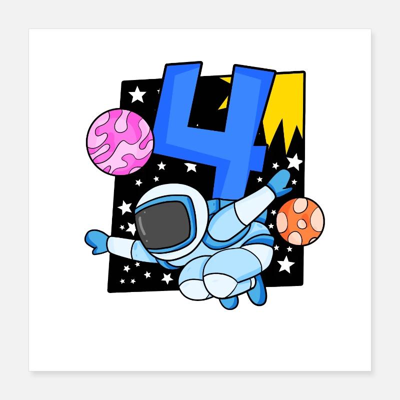 4e anniversaire 4 ans Espace jeune astronaute Poster 40 x 40 cm