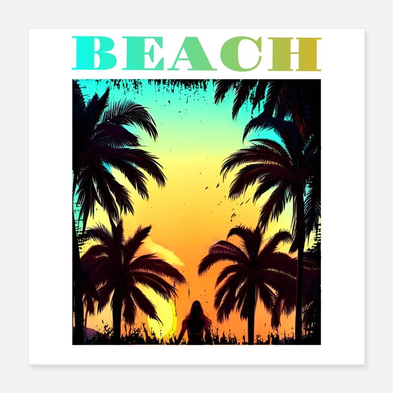 Palm Sunset Beach Poster 16" x 16" (40x40 cm)