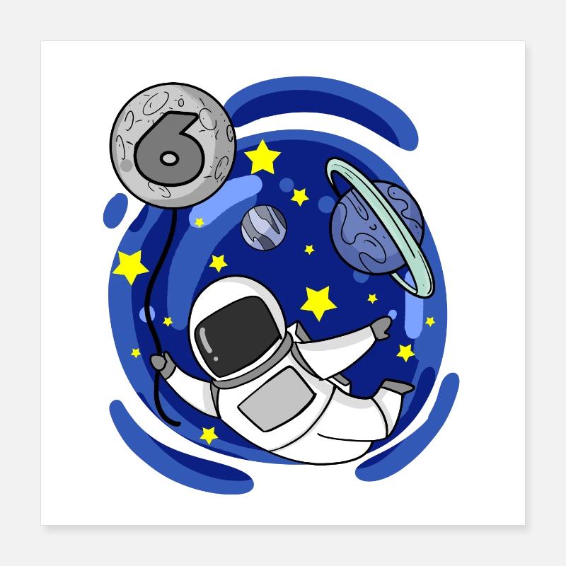 6 Jahre 6. Geburtstag - Astronaut Junge Geschenk Poster 40x40 cm