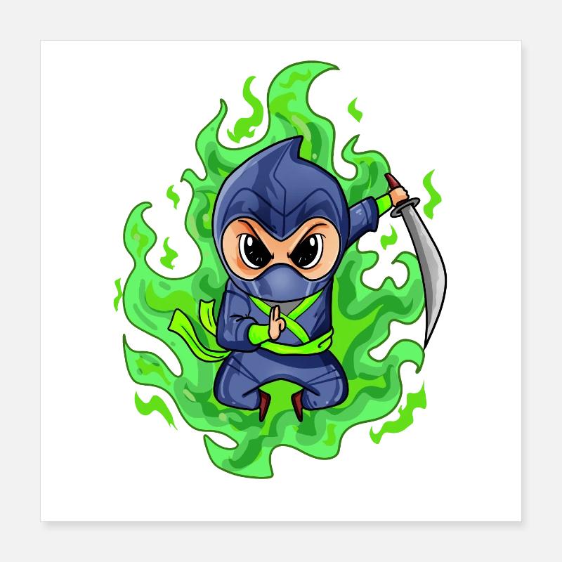 Motif de combattant ninja vert feu Poster 40 x 40 cm