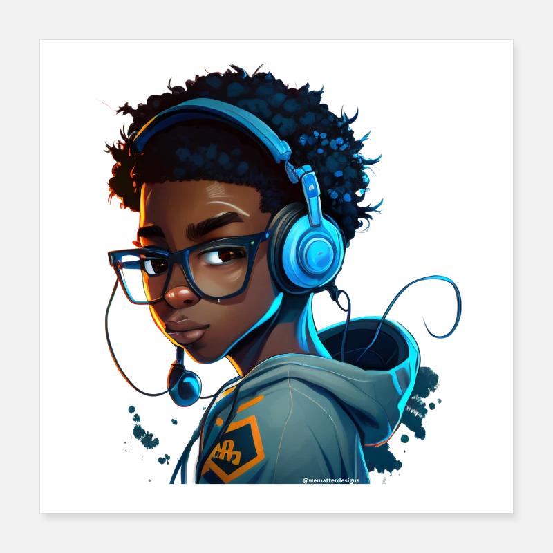 Digitaler Gaming-Charakter mit Headset Poster 40x40 cm