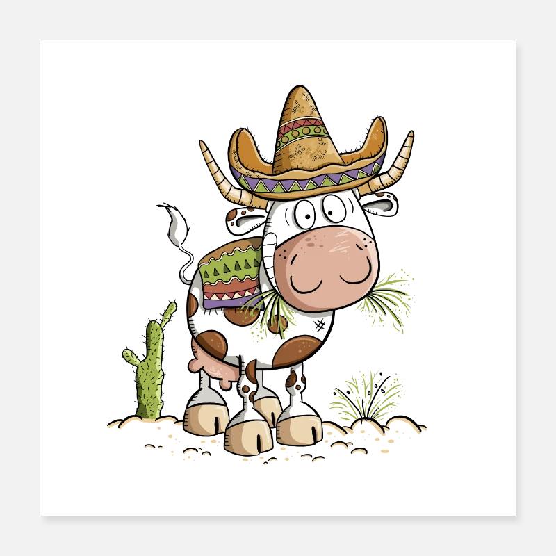Dessin animé de la vache du Mexique Poster 40 x 40 cm