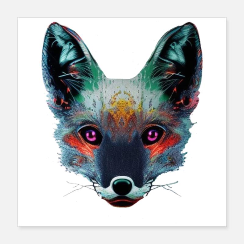 Neon Fox Head Art Poster 16" x 16" (40x40 cm)