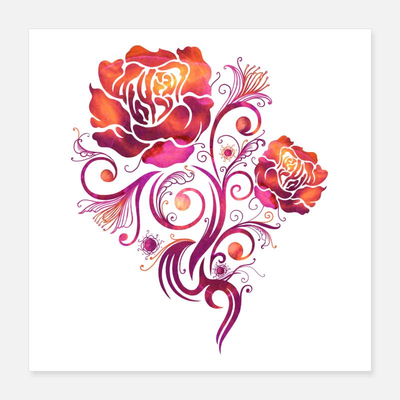 Fleurs Heureuses Aquarelle Roses Poster 40 x 40 cm