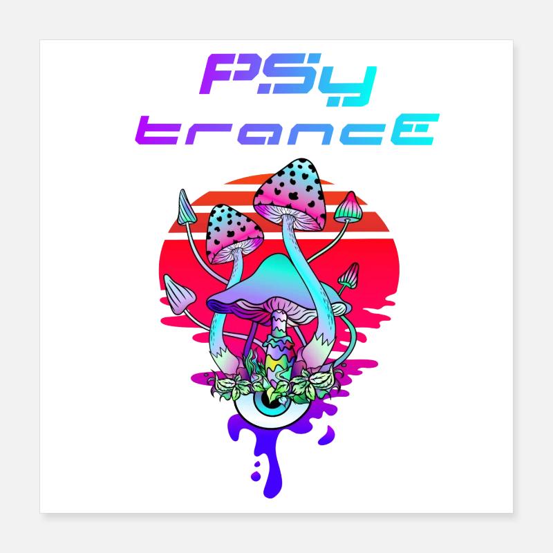 Psytrance Psychedelic Mushroom Sunset Poster 16" x 16" (40x40 cm)