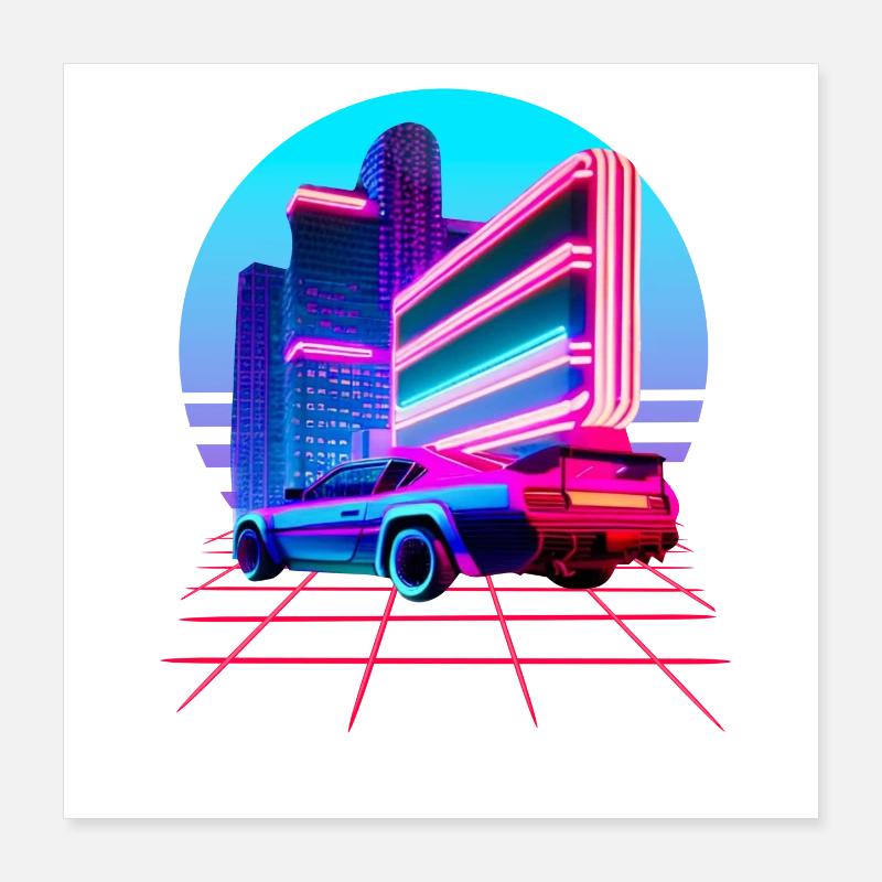 Retro Wave 80s Skyline Electro-Wave Vaporwave Poster 40 x 40 cm