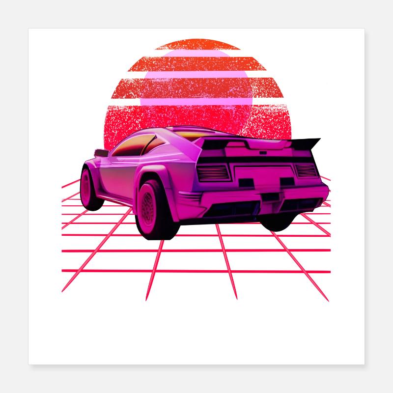 Retro Wave super Car Sunset Poster 40x40 cm