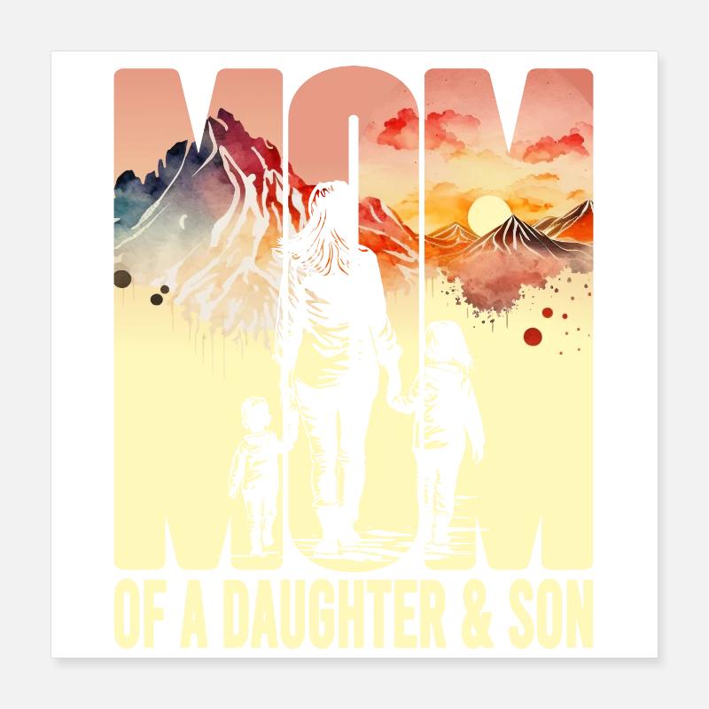Mutter mit Tochter Sohn Muttertag Berge Mama Kind Poster 40x40 cm