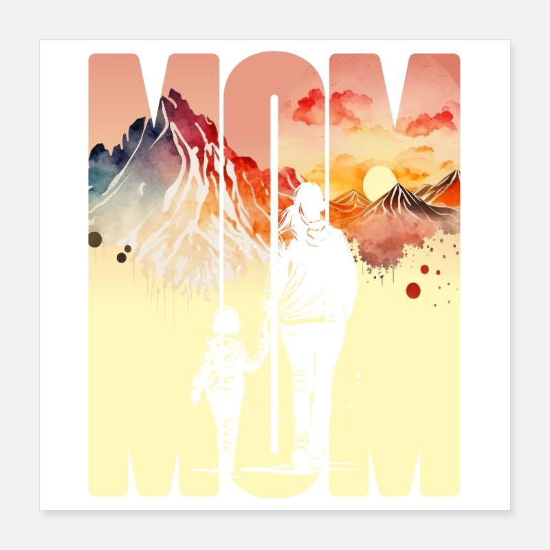Mutter mit einem Jungen Muttertag Berge Mama Kind Poster 40x40 cm