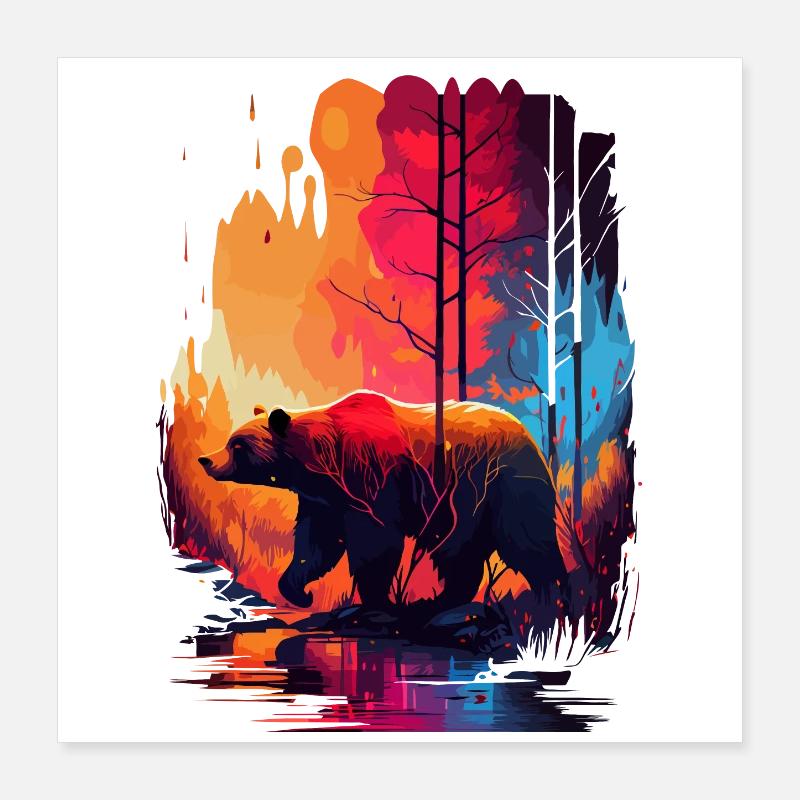 Bär im Wald bunt Poster 40x40 cm