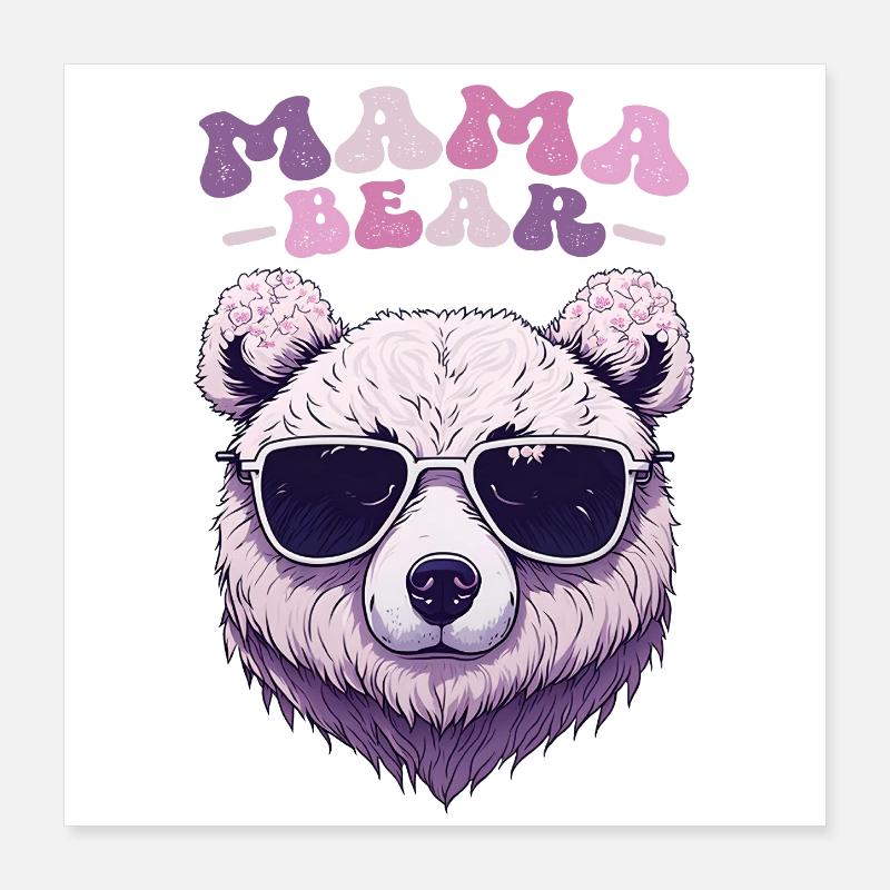 Mama Bear Sunglasses Cherry Blossoms Mother's Day Poster 16" x 16" (40x40 cm)