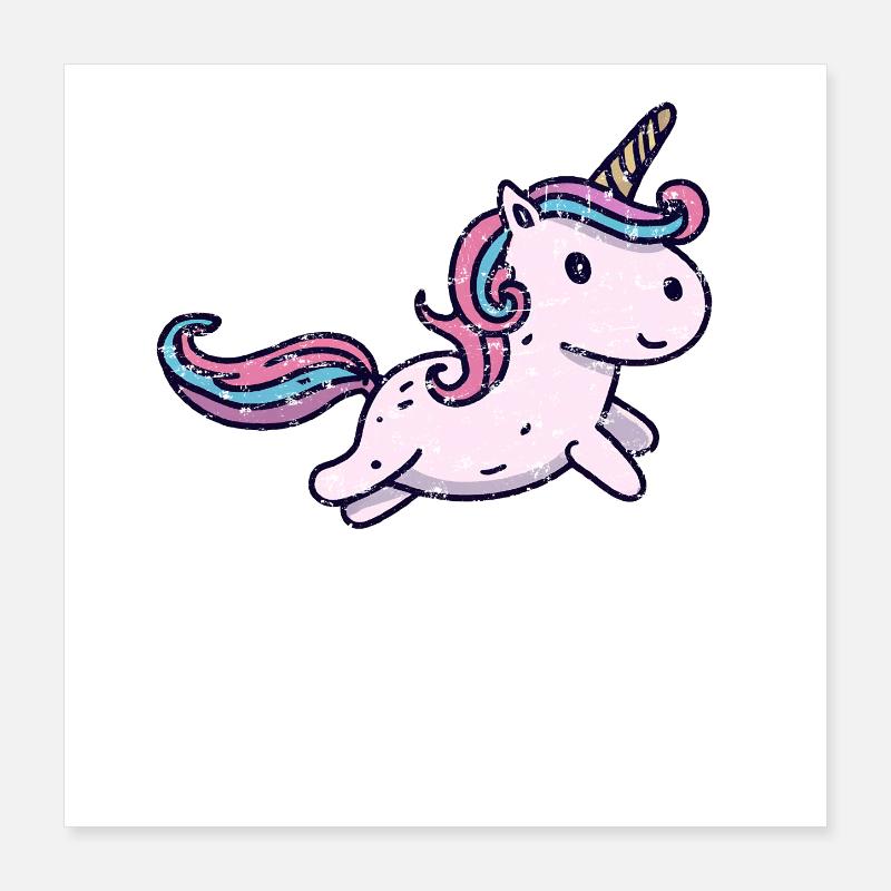 Süßes Kawaii Einhorn Springt Grunge Poster 40x40 cm