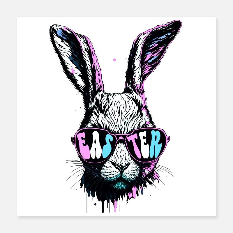 Groovy Rabbit With Sunglasses Easter Gift Poster 16" x 16" (40x40 cm)