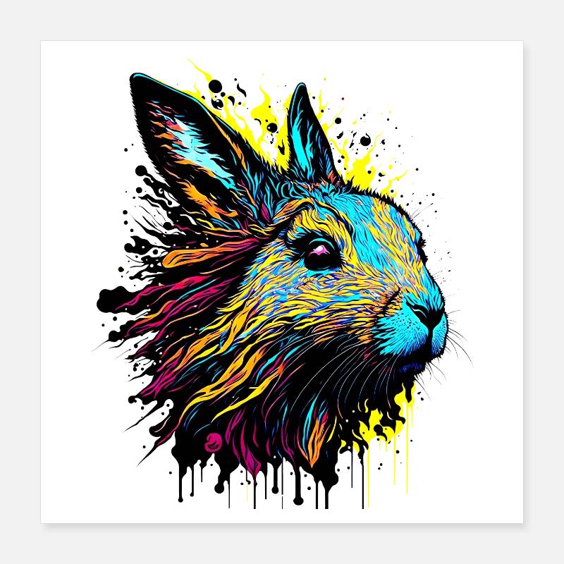 Rabbit Bunny Easter Gift Colorful Bunny Face Poster 16" x 16" (40x40 cm)