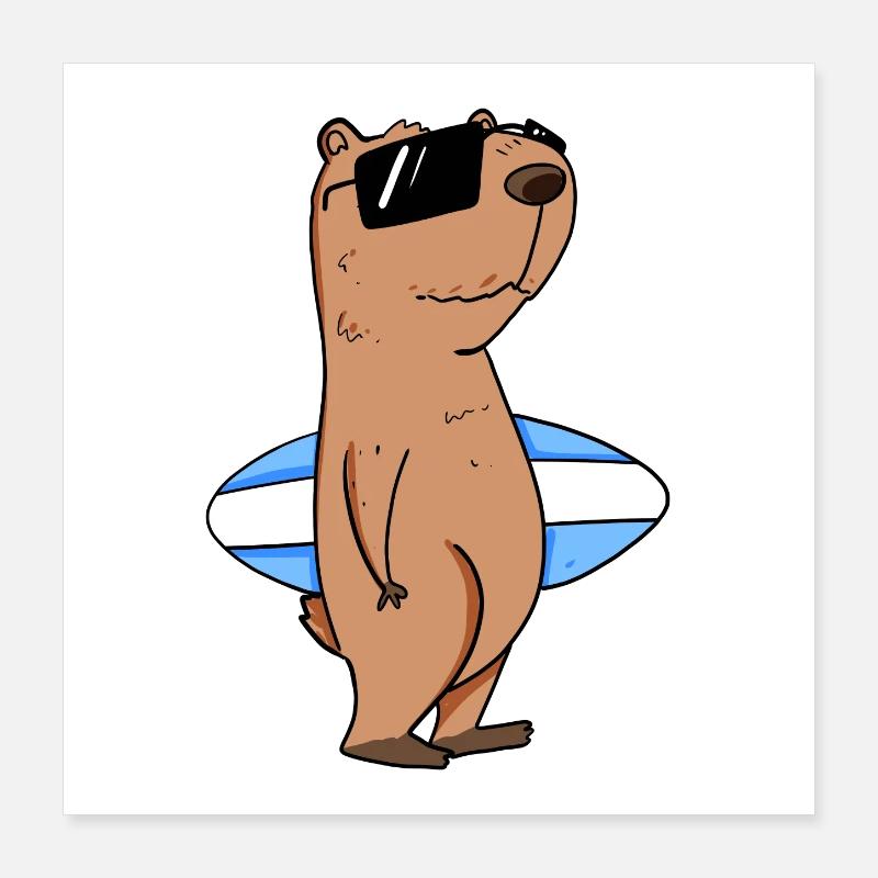 Motif de surfeur Capybara capybara Poster 40 x 40 cm