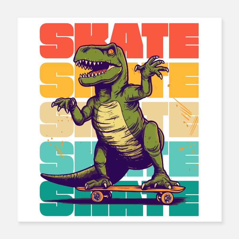 Skateboard Cool Skateboarder T Rex Dinosaur Poster 40 x 40 cm