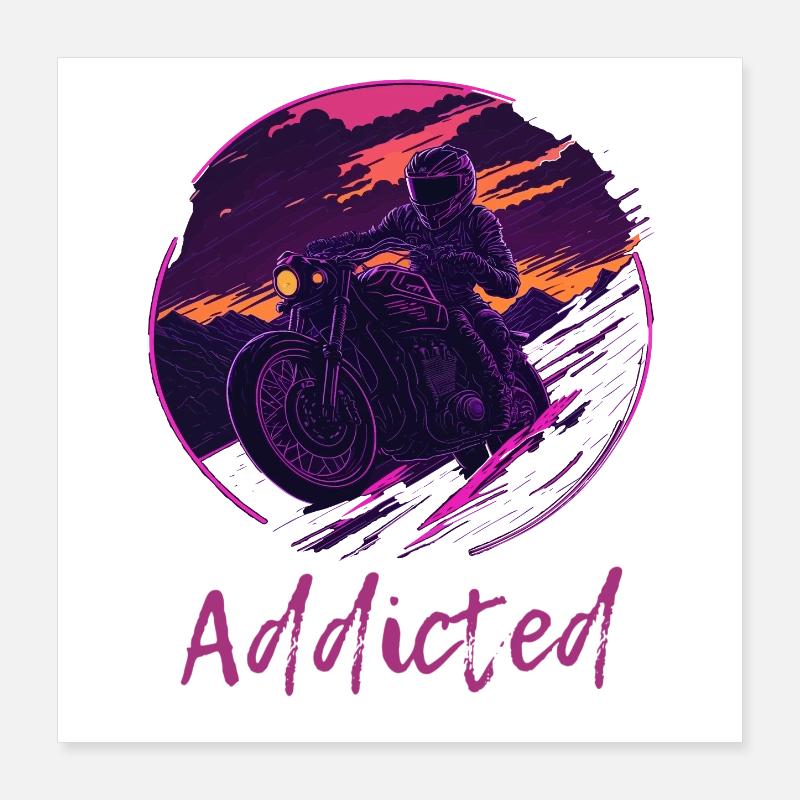 Synthwave Motorcycle Addicted Poster 16" x 16" (40x40 cm)