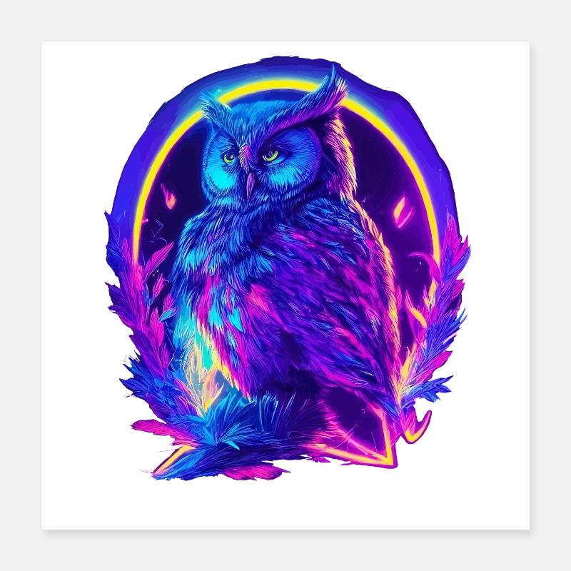Mystiquement brillant hibou Neon Synthwave Poster 40 x 40 cm