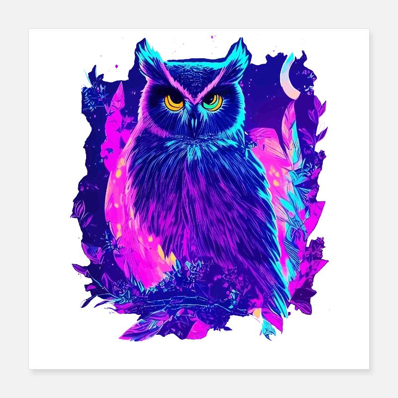 Neon leuchtende Eule Synthwave Poster 40x40 cm
