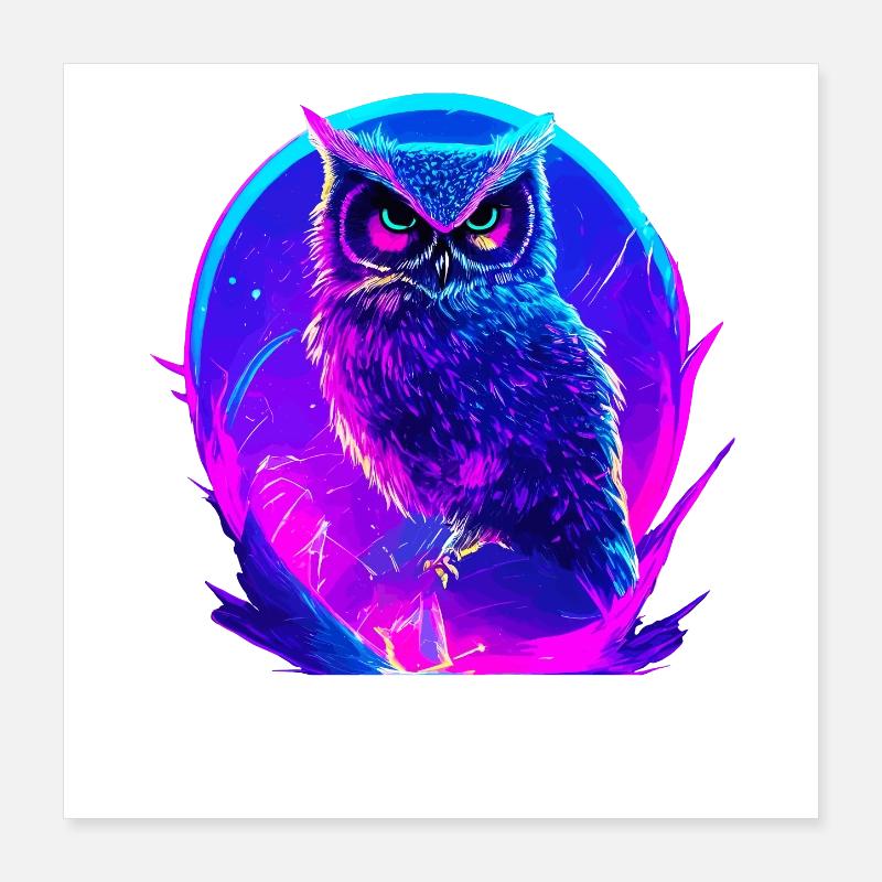 Leuchtende Eule Vogel Neon Kunstwerk Poster 40x40 cm