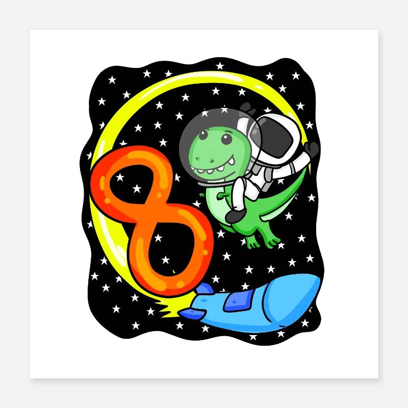 8 Birthday Boy Astronaut - eight years Poster 16" x 16" (40x40 cm)