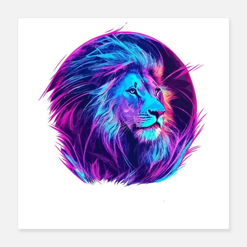 Lion Vaporwave EDM Poster 40 x 40 cm