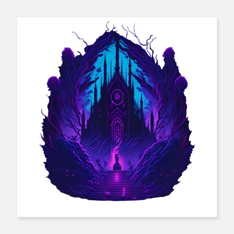 Neon Gothic Church Gothic Architecture Poster 16" x 16" (40x40 cm)