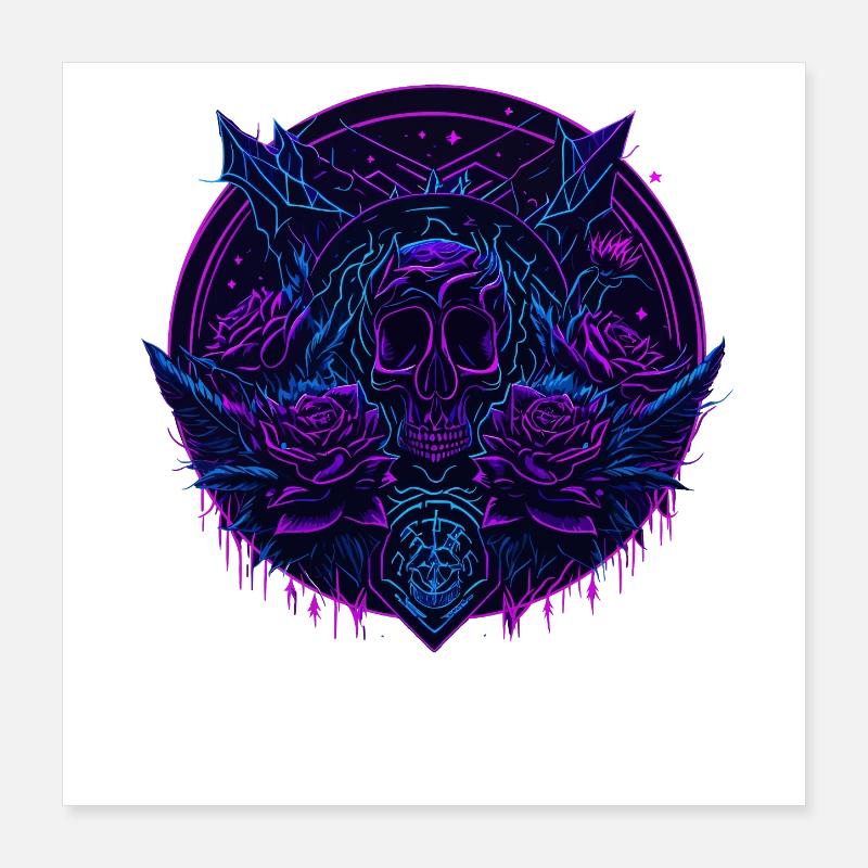 néon roses crâne vaporwave Poster 40 x 40 cm