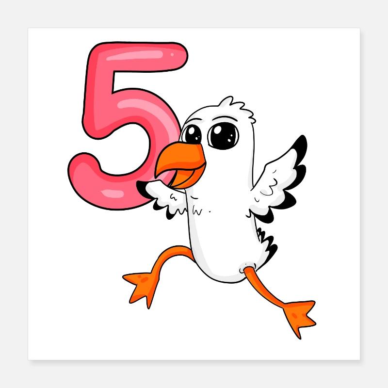 Mouette à motif 5e anniversaire - cinq ans Poster 40 x 40 cm