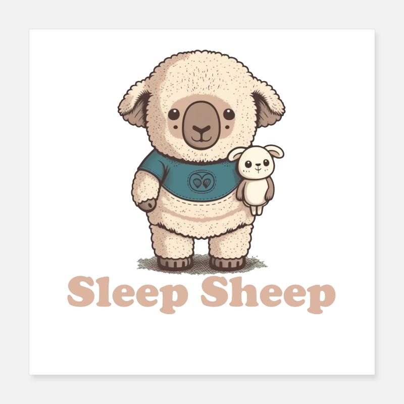 Schlaf Schaf mit Kuscheltier Poster 40x40 cm