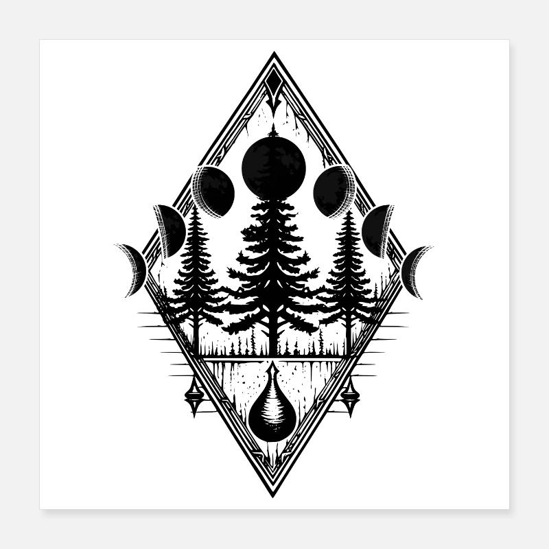 Moon Phases Forest Trees Occult Pagan Wicca Moon Poster 16" x 16" (40x40 cm)