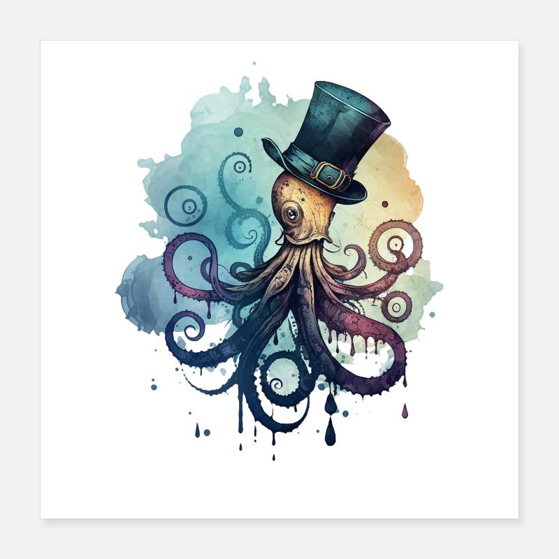 Octopus wears big top hat Poster 16" x 16" (40x40 cm)
