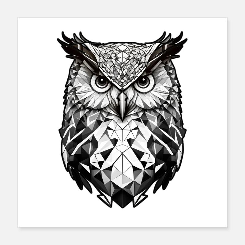 Geometrischer Eulenkopf schwarz weiss Poster 40x40 cm