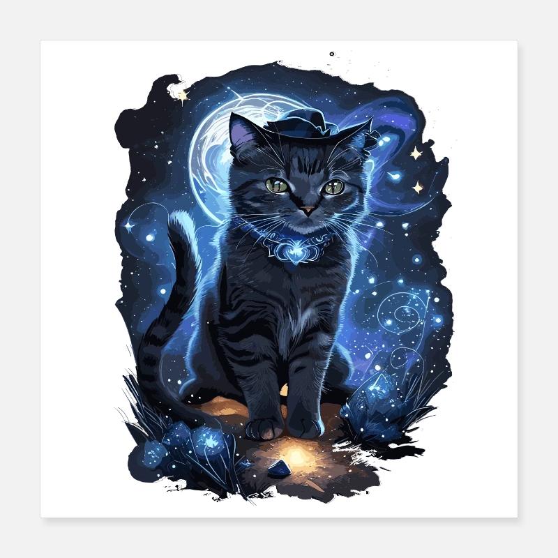 Magical Cat Occult Black Wizard Cat Poster 16" x 16" (40x40 cm)