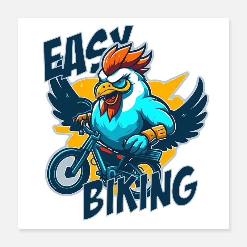 Rooster with bicycle and lettering Poster 16" x 16" (40x40 cm)