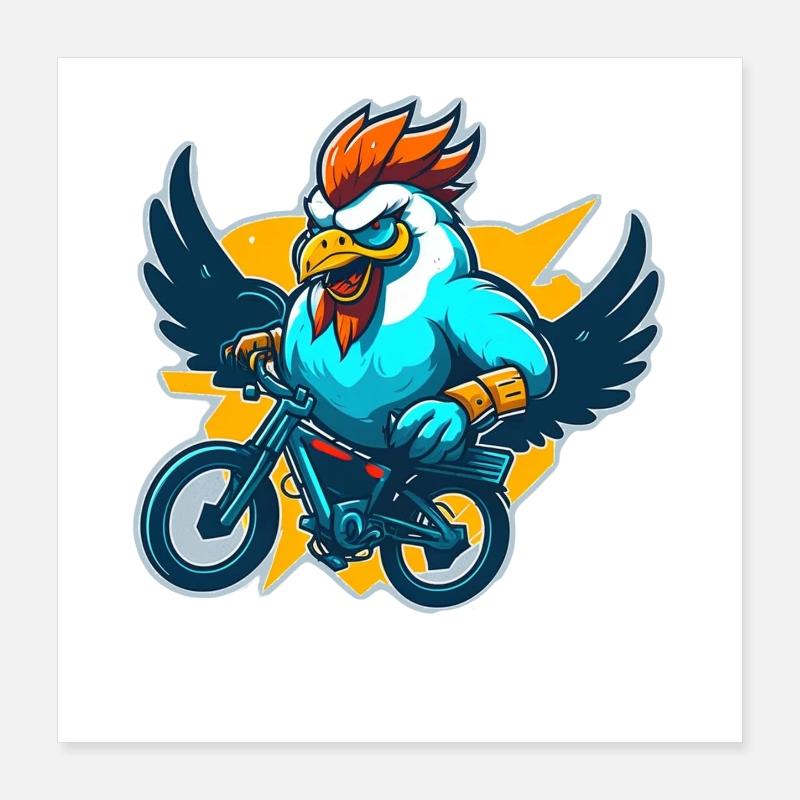 Coq avec vélo Poster 40 x 40 cm