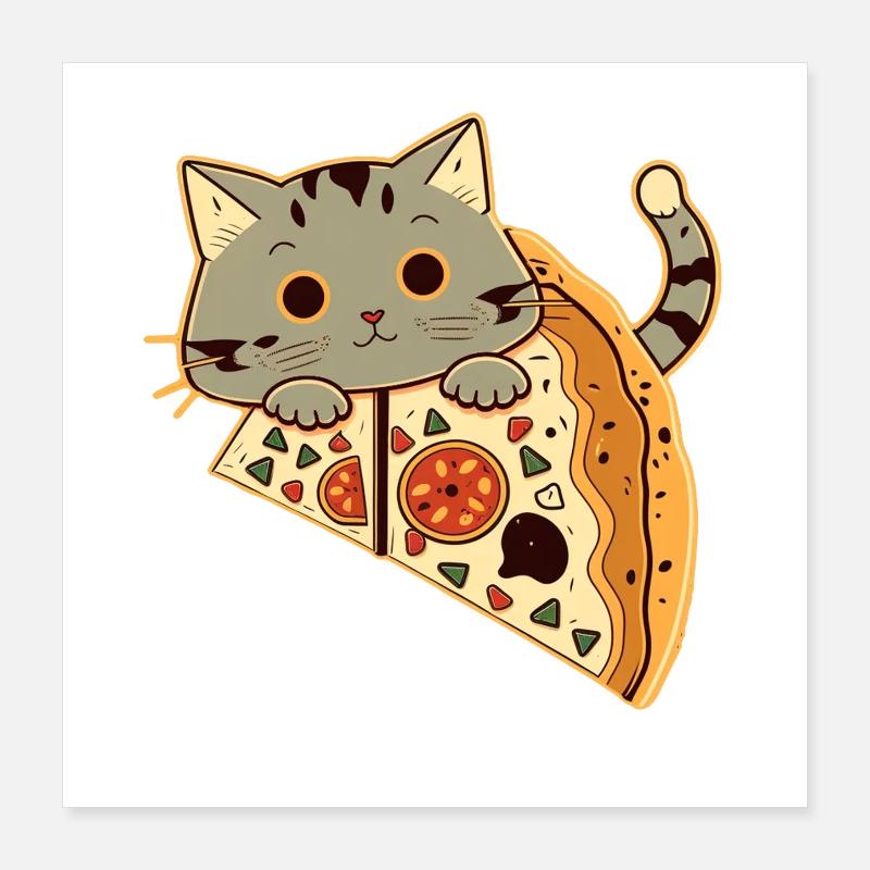 Pizza avec chat Poster 40 x 40 cm
