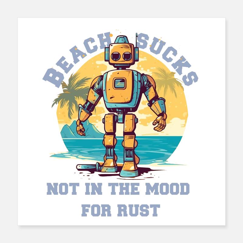 Robot sur la plage avec lettrage Poster 40 x 40 cm