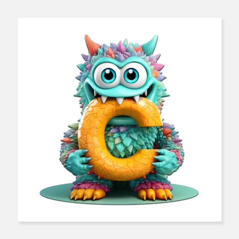 Bunter Monster mit Buchstabe C Poster 40x40 cm