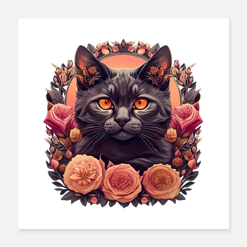 Chat floral Poster 40 x 40 cm