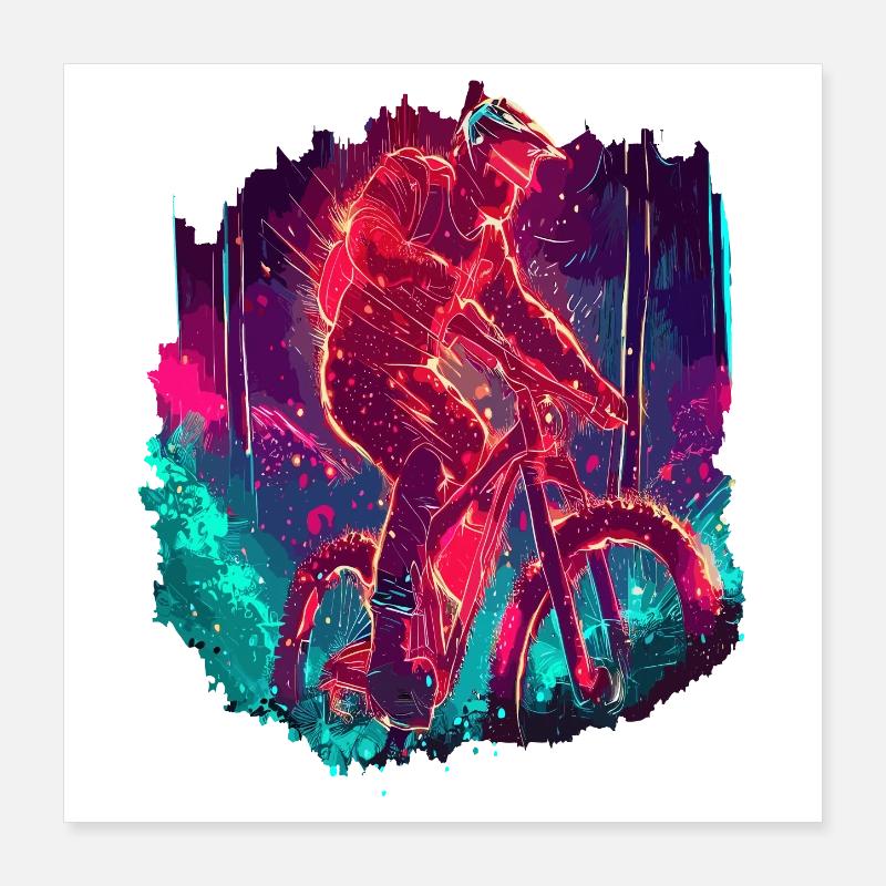 Neon Mountain Biker Cycliste Descente VTT Poster 40 x 40 cm