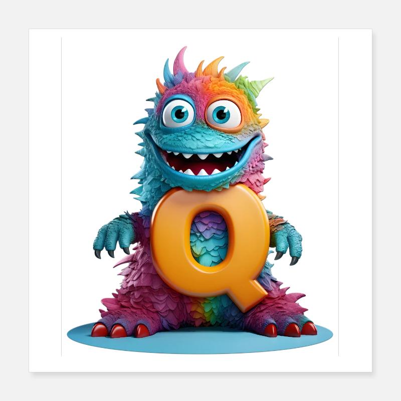 Regenbogenmonster mit Q Poster 40x40 cm