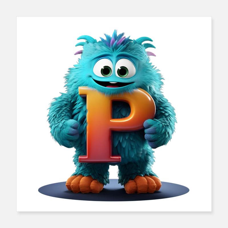 Blaues Monster mit riesigem P Poster 40x40 cm